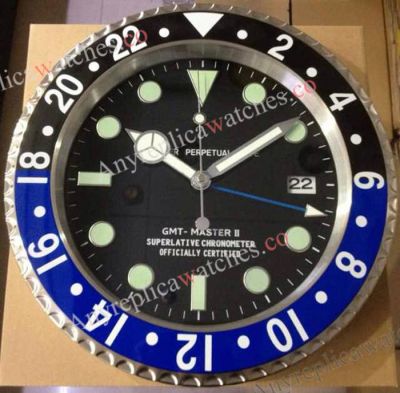 Rolex Batman Dial GMT Master II Wall Clock Silver case